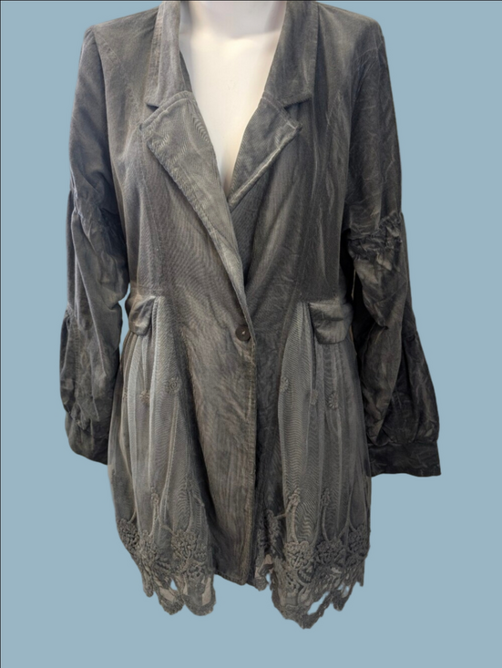 Victorian Trading Company Jackets & Blazers - Vintage Inspired Corduroy Gray Lace-Trim Jacket 1X